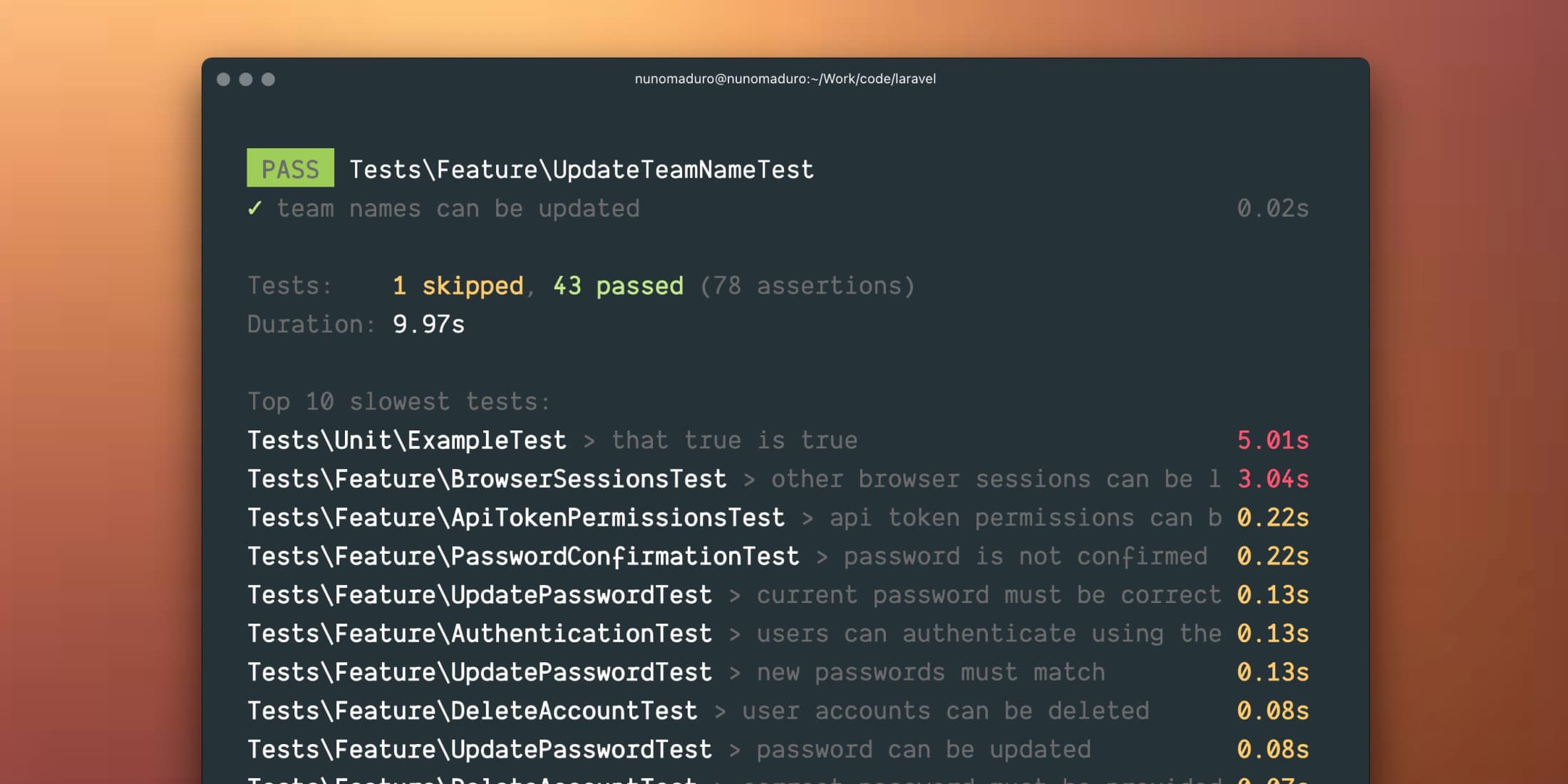 Laravel 10 will include a profile option to find slow tests