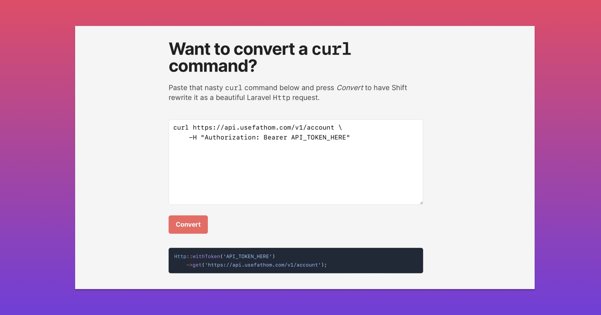 cURL Converter - A tool convert cURL commands to Laravel's HTTP Client