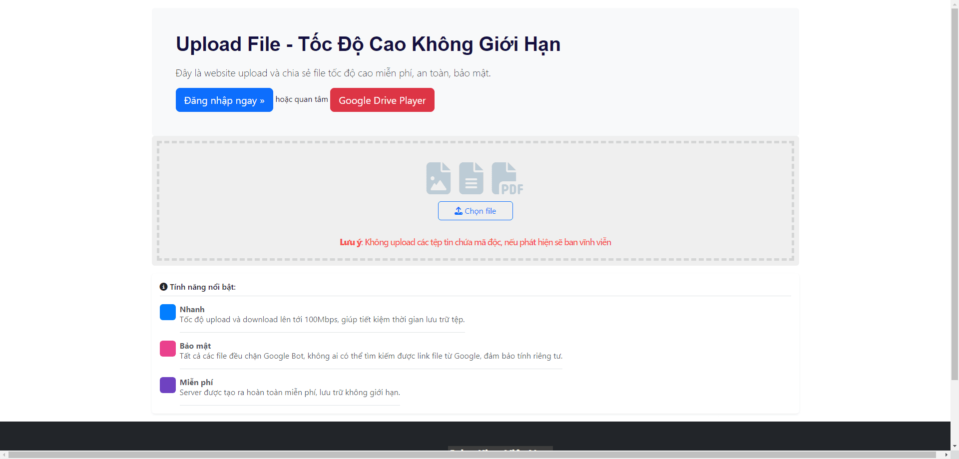 Upload & Download File tốc độ cao và website Google Drive Player