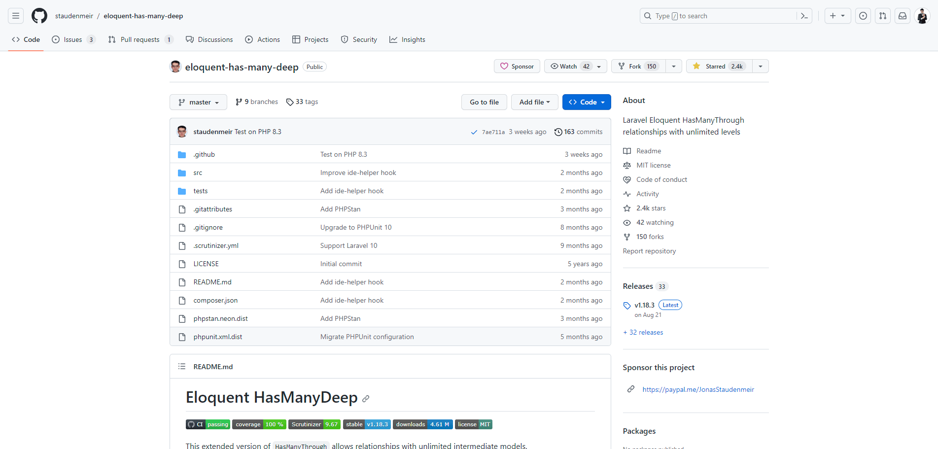 Laravel Eloquent HasManyThrough relationships with unlimited levels