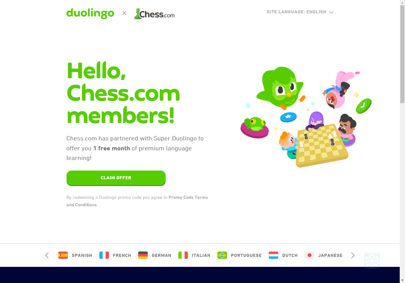 Chess.com and Super Duolingo Collaboration: Grab Your 1-Month Free Premium Language Learning!