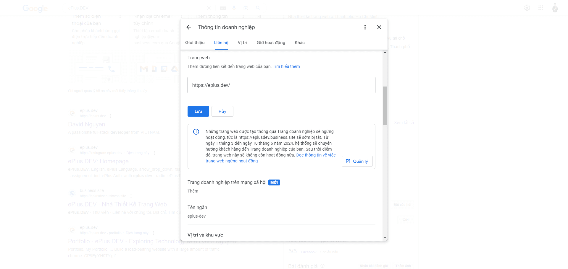 Trang web được tạo thông qua Trang doanh nghiệp trên Google sẽ sớm bị xoá
