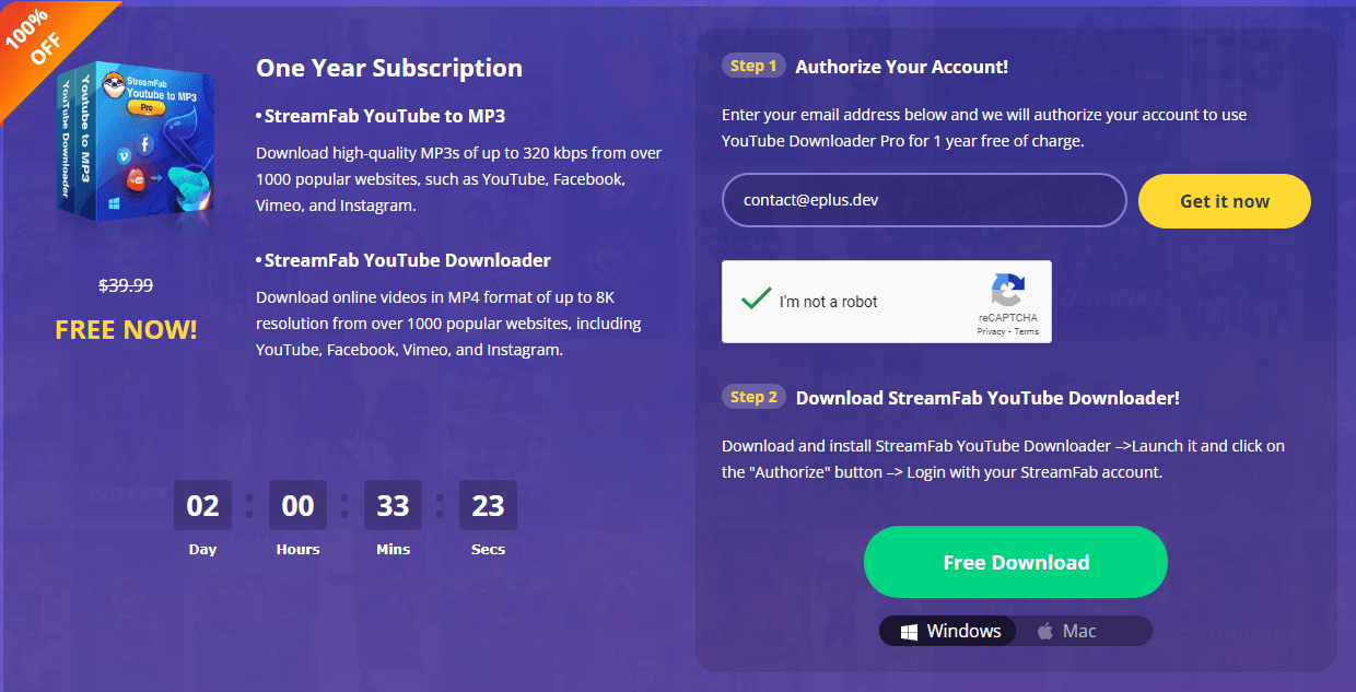 Download StreamFab YouTube Downloader Pro - $39.99 -> Free