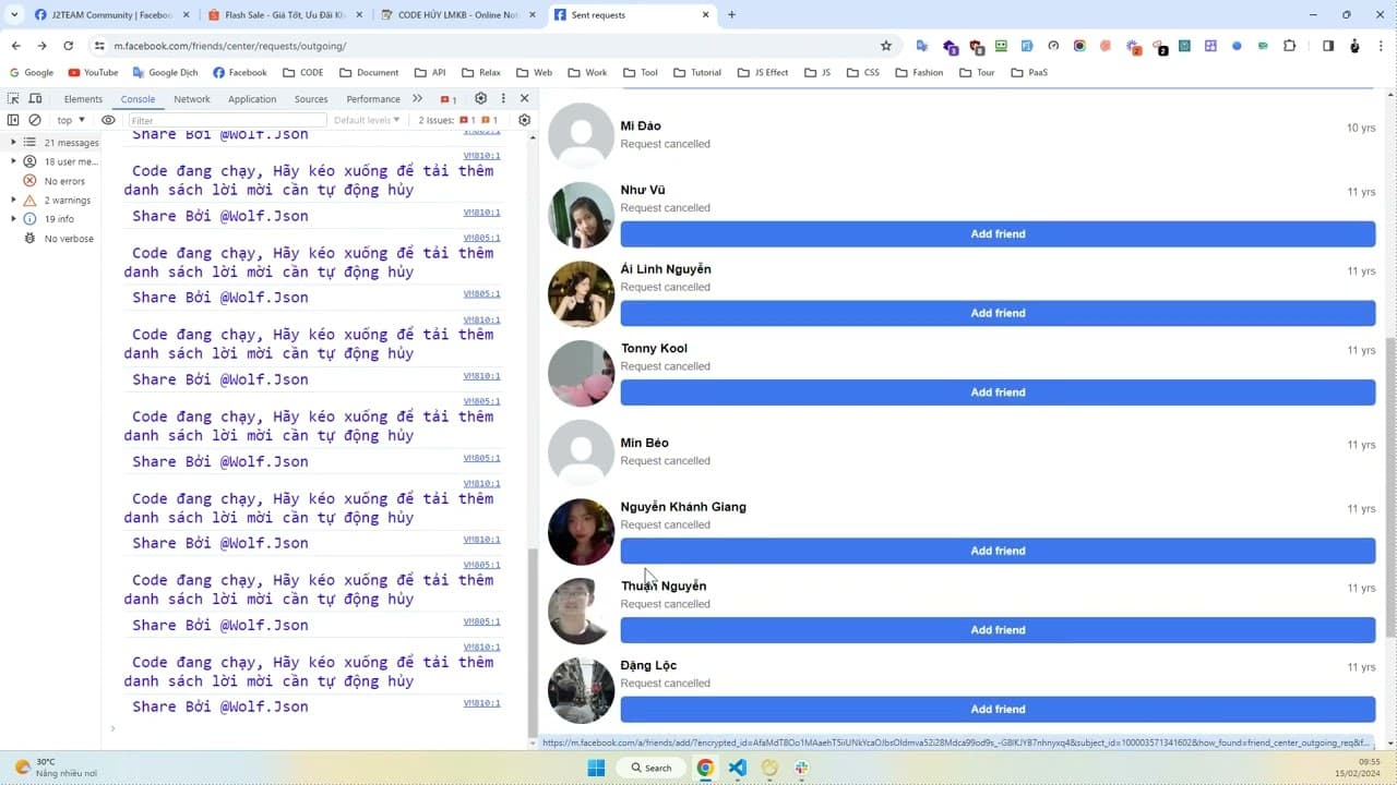 Tự Động Hủy Lời Mời Kết Bạn trên Facebook với Script JS