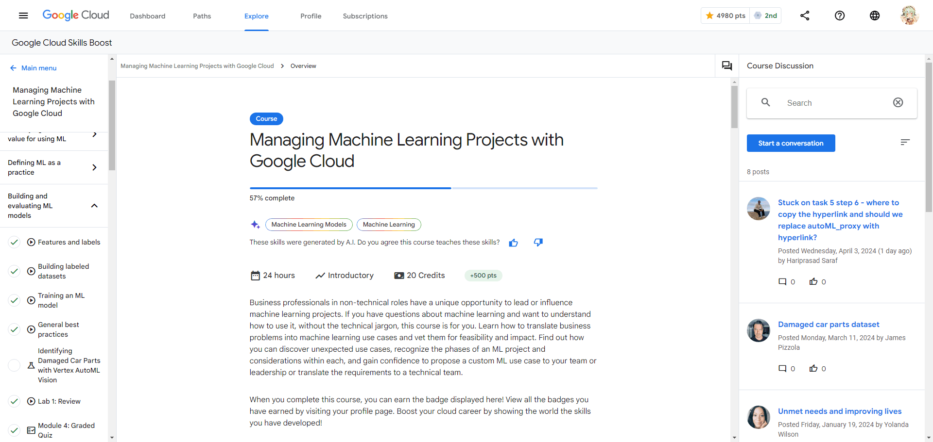 Managing Machine Learning Projects with Google Cloud - Quiz