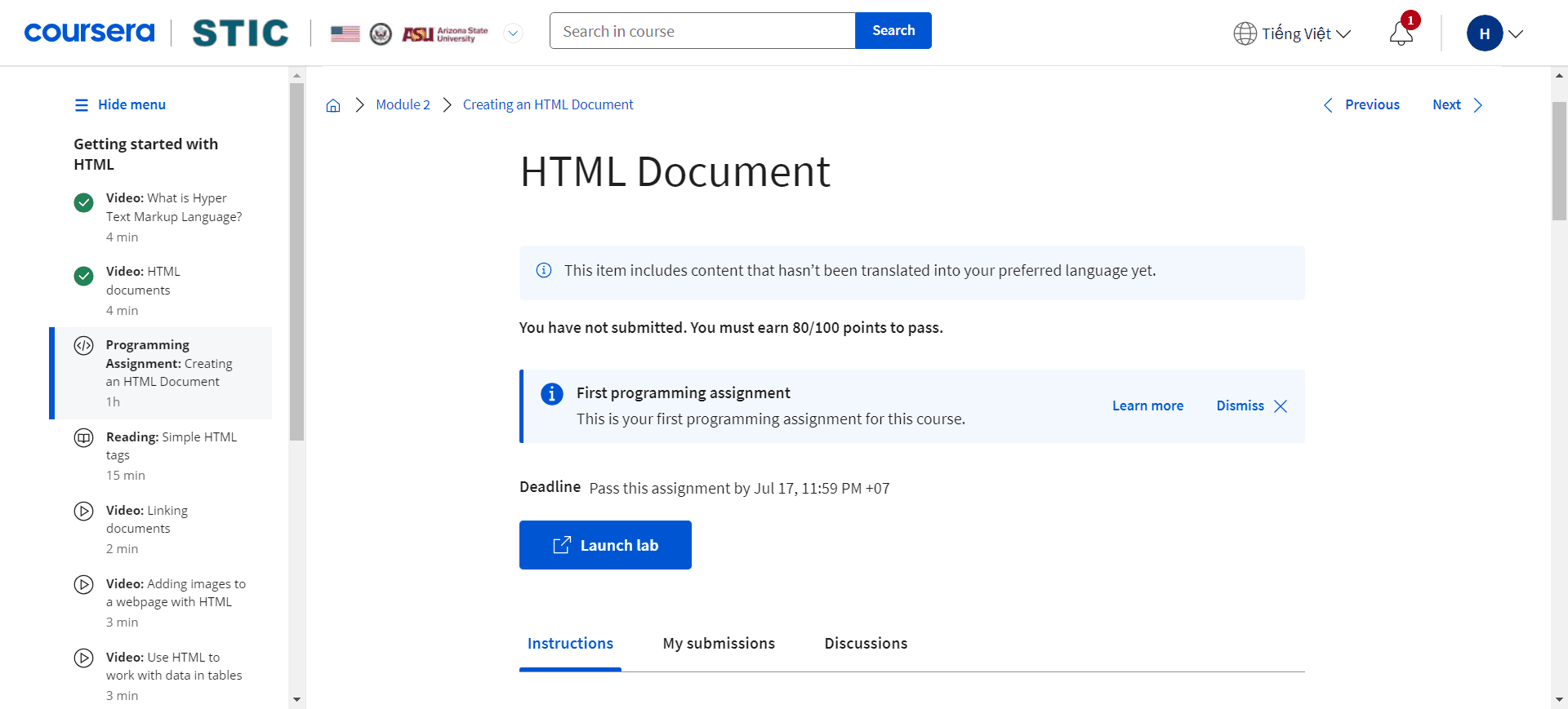 Programming Assignment: Creating an HTML Document