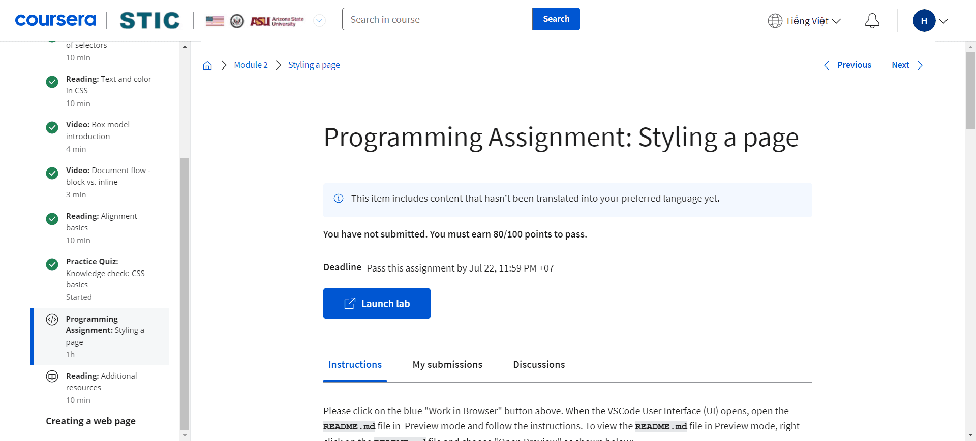 Programming Assignment: Styling a page