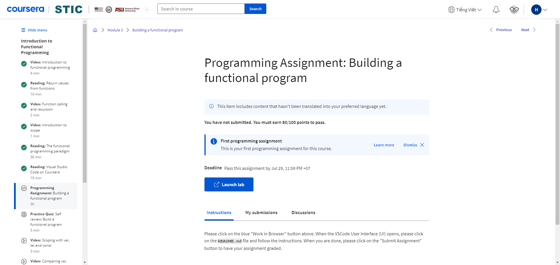 Programming Assignment: Building a functional program in Javascript