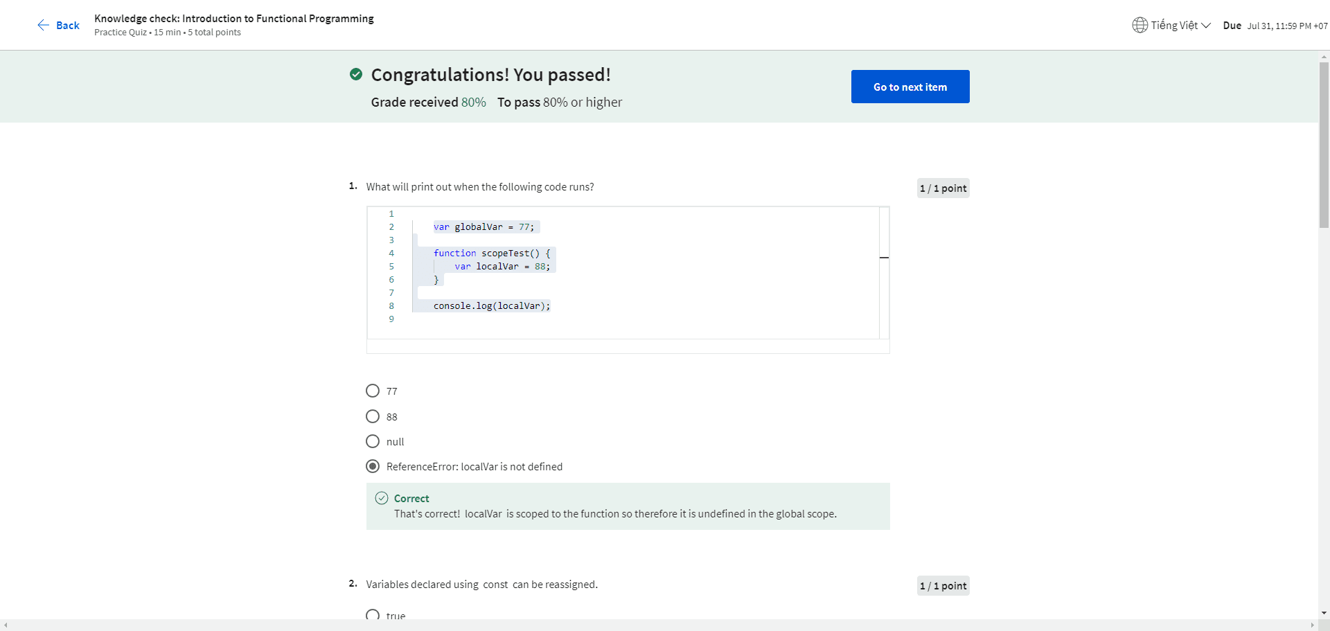 Knowledge check: Introduction to Functional Programming in Javascript