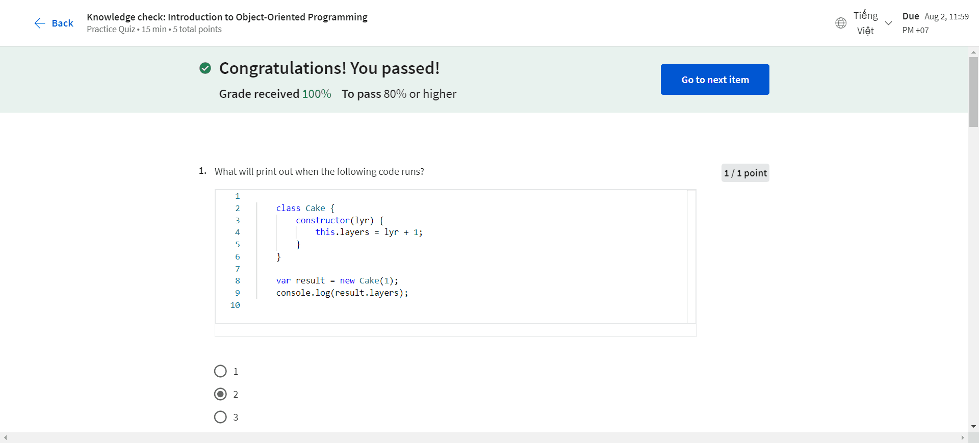 Knowledge check: Introduction to Object-Oriented Programming in Javascript