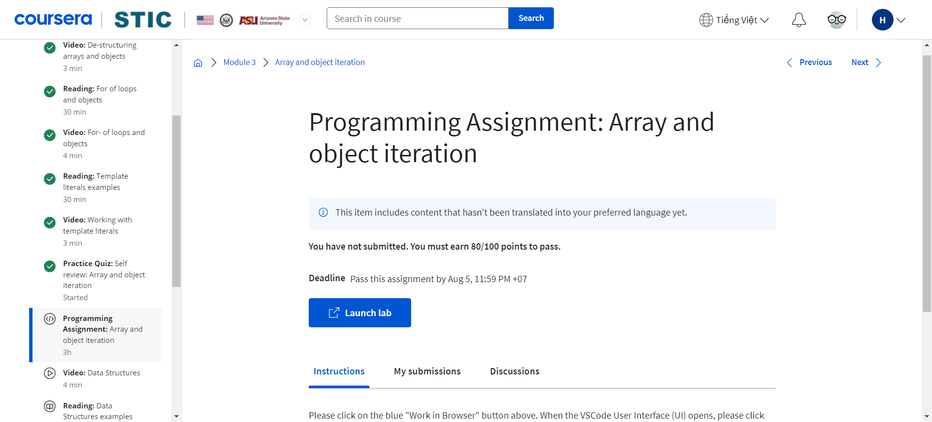 Programming Assignment: Array and object iteration in Javascript