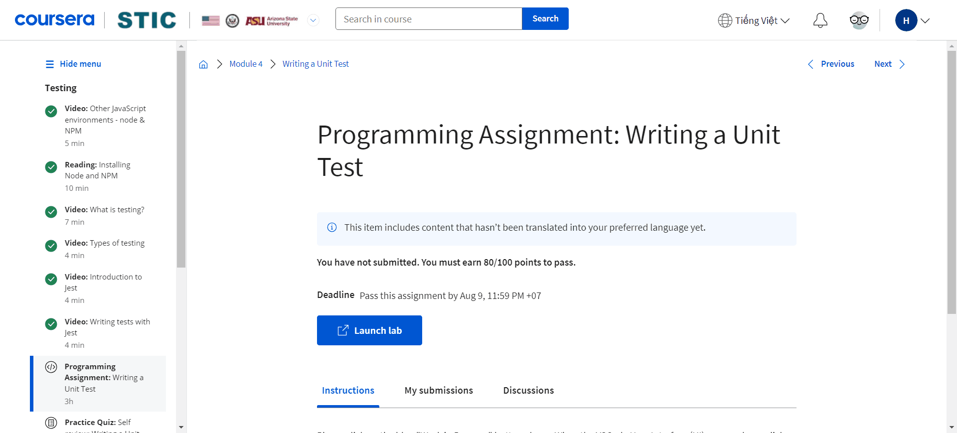 Programming Assignment: Writing a Unit Test