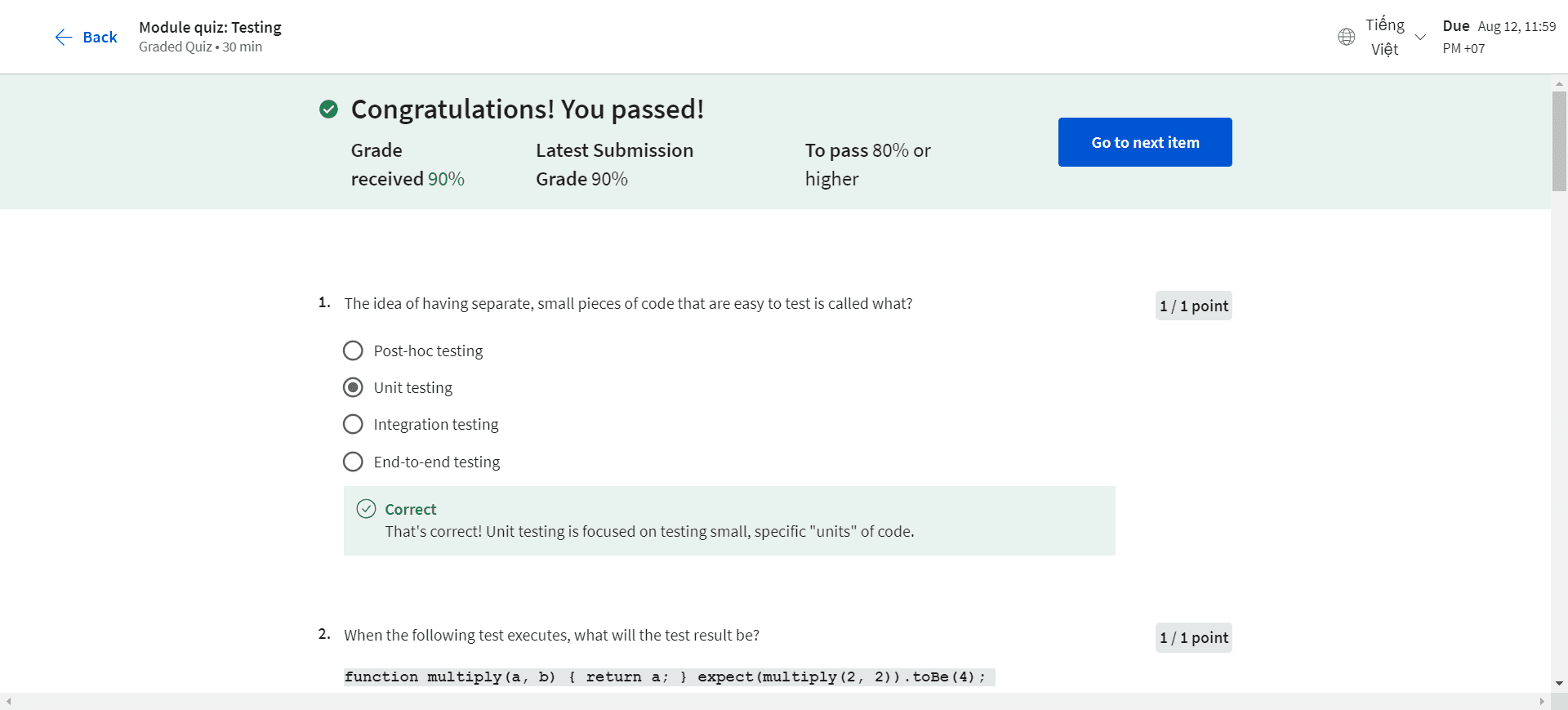 Module quiz: Testing in Javascript