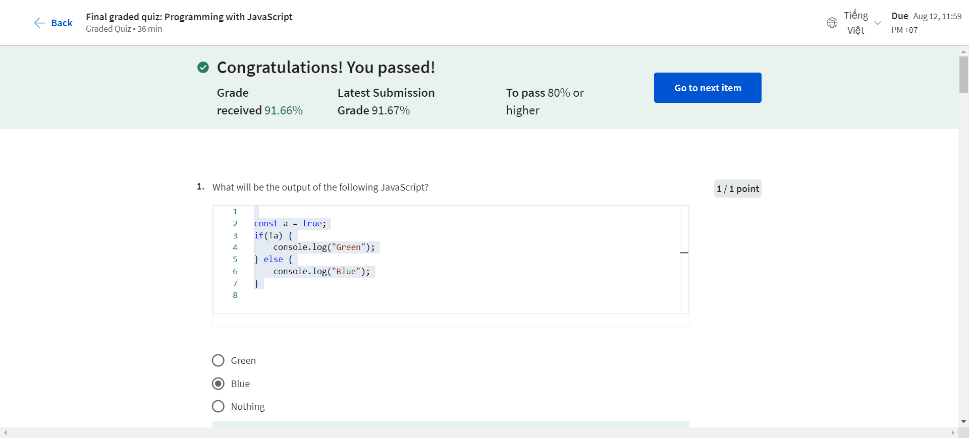 Final graded quiz: Programming with JavaScript