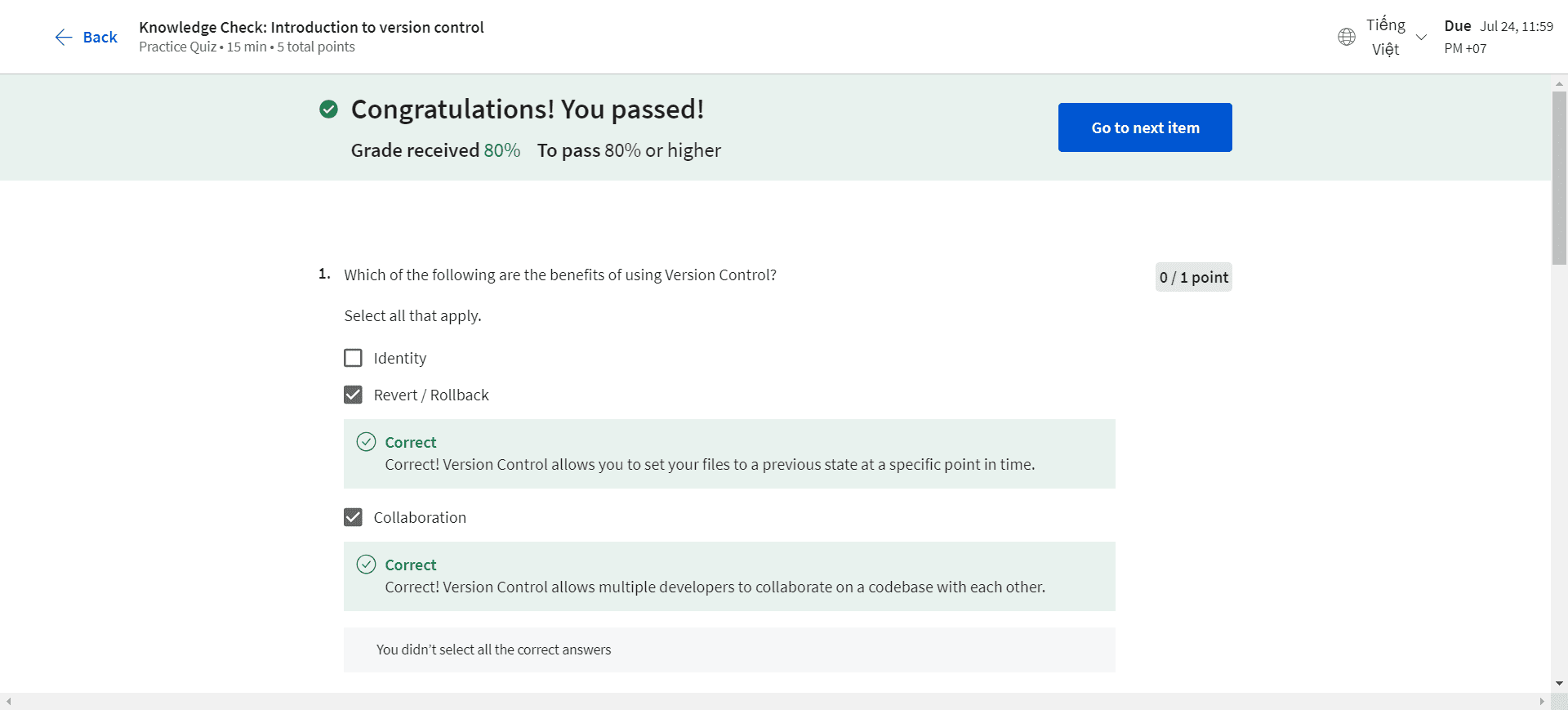 Knowledge Check: Introduction to version control