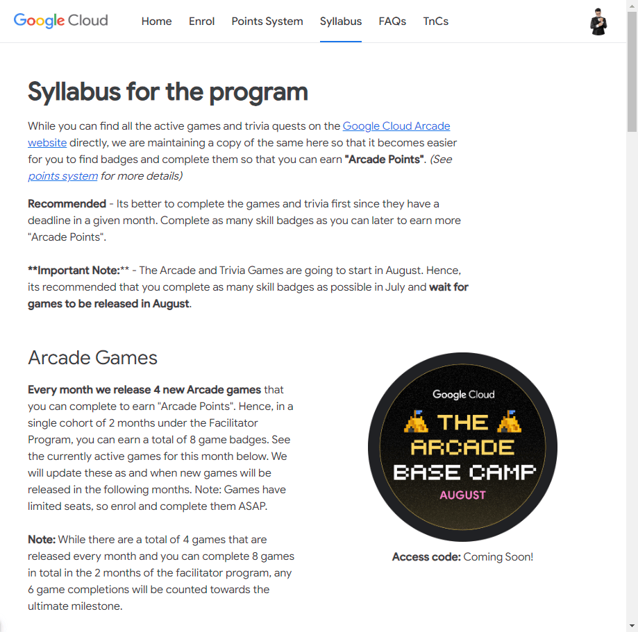 Google Cloud Arcade Facilitator '24 - Syllabus for the program