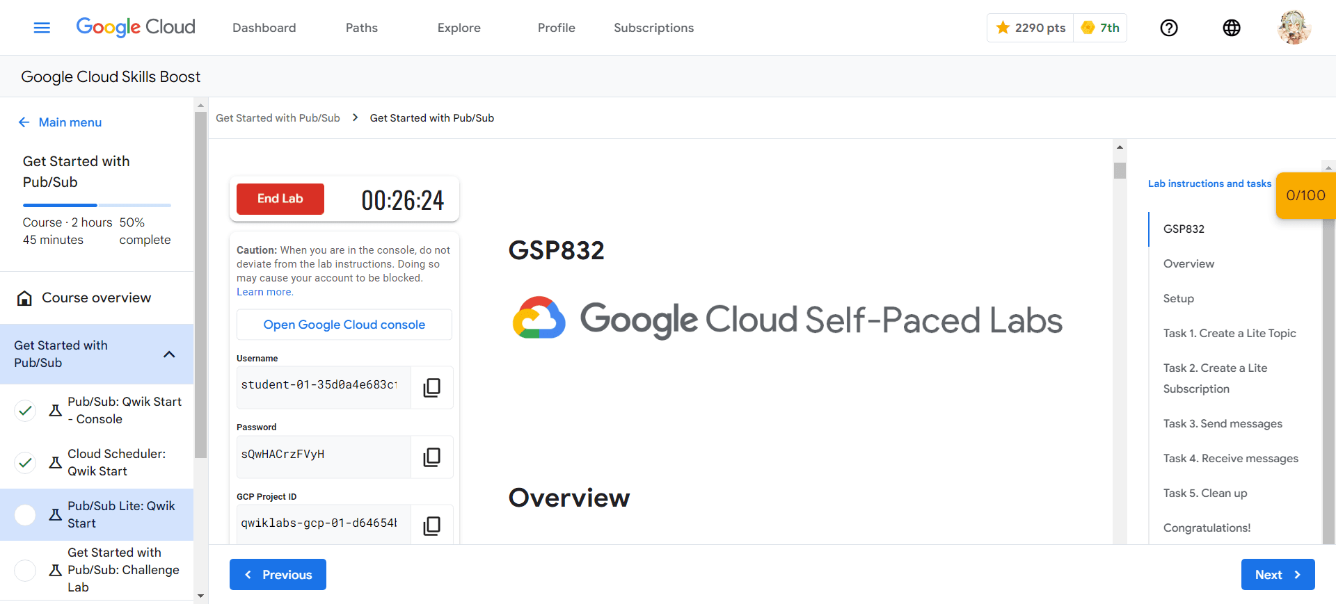 Pub/Sub Lite: Qwik Start - GSP832