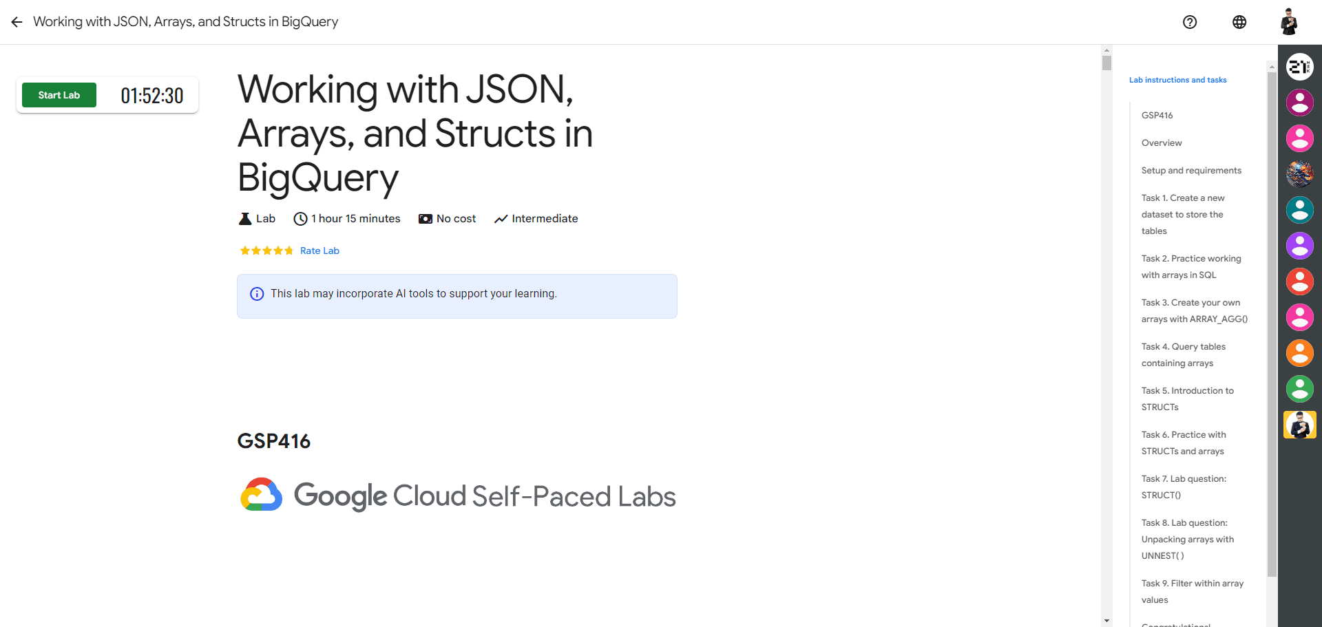 Working with JSON, Arrays, and Structs in BigQuery - GSP416