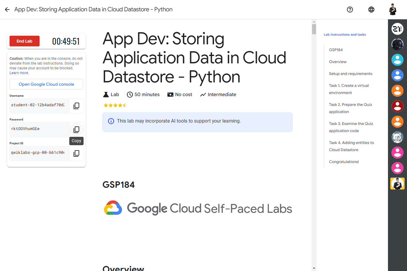 App Dev: Storing Application Data in Cloud Datastore - Python - GSP184