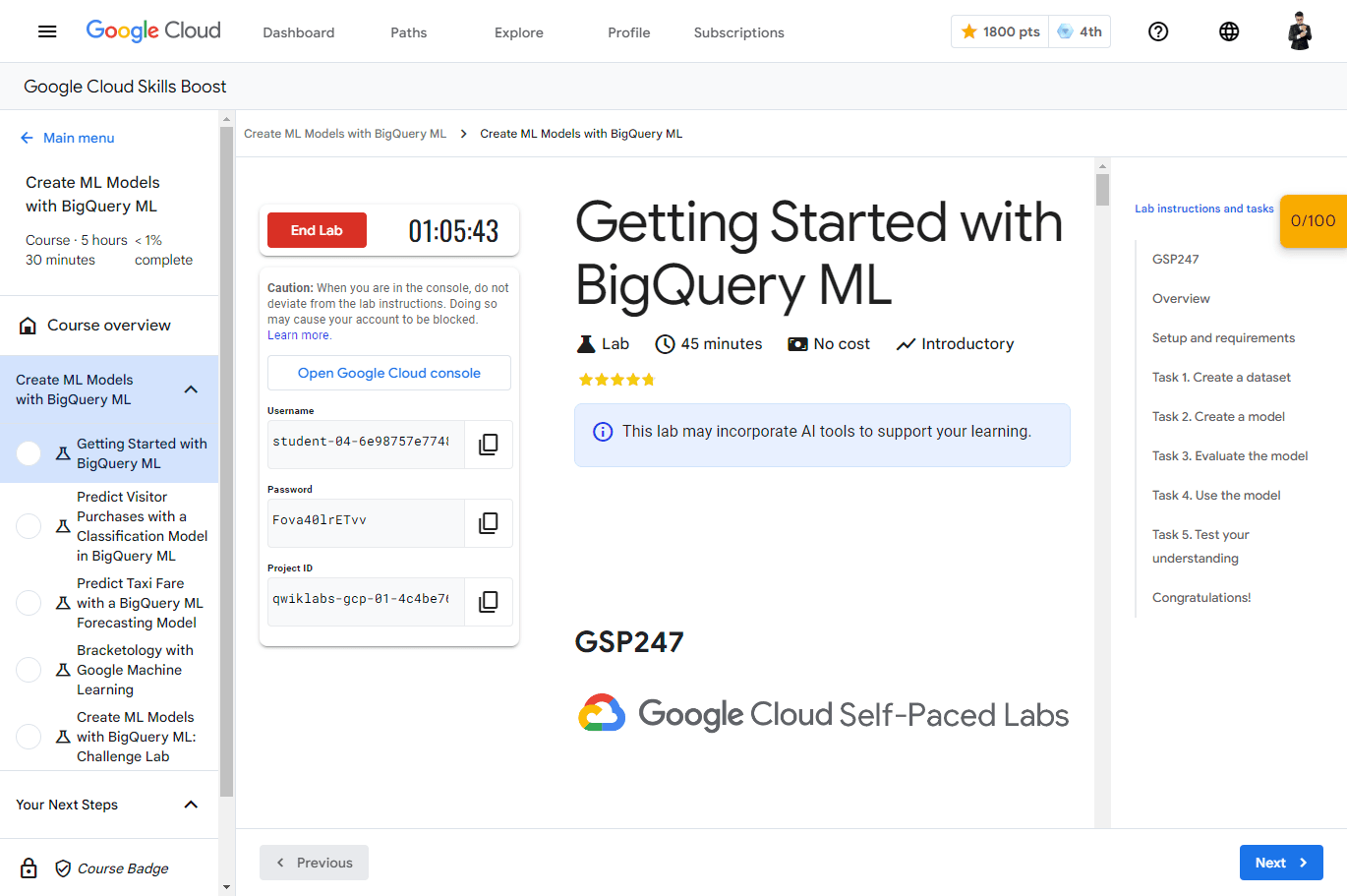 Getting Started with BigQuery ML - GSP247