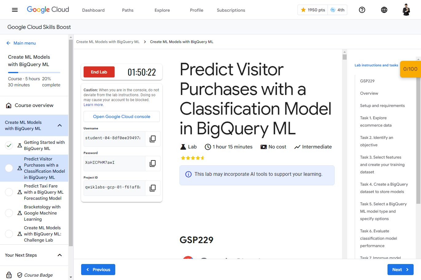 Predict Visitor Purchases with a Classification Model in BigQuery ML - GSP229