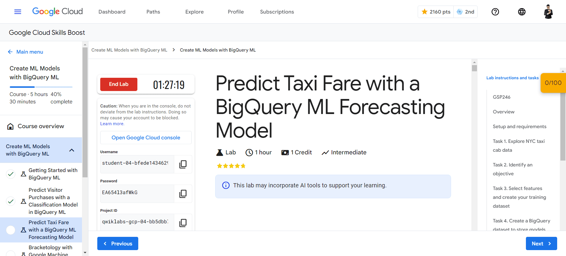 Predict Taxi Fare with a BigQuery ML Forecasting Model - GSP246