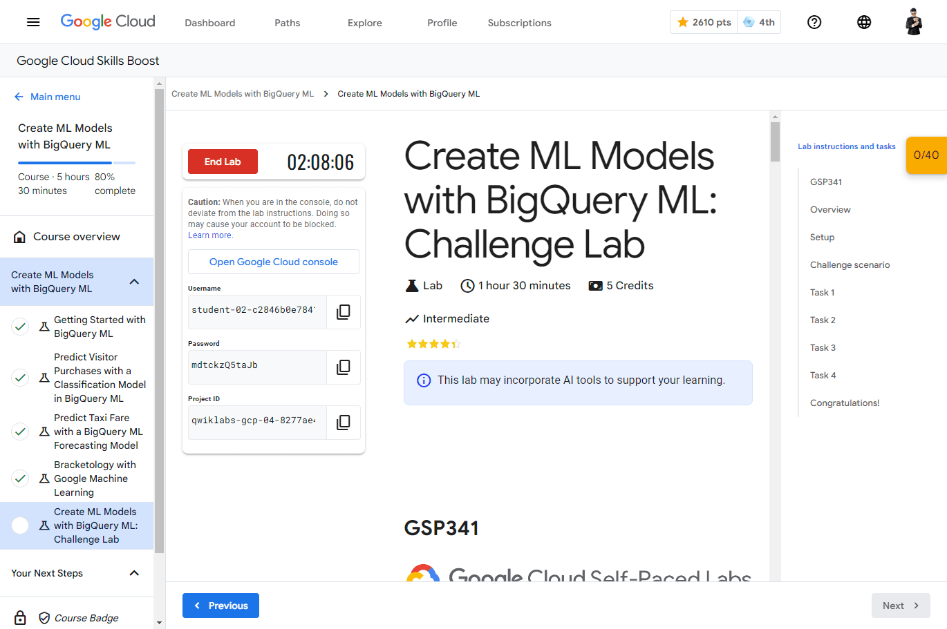 Create ML Models with BigQuery ML: Challenge Lab - GSP341