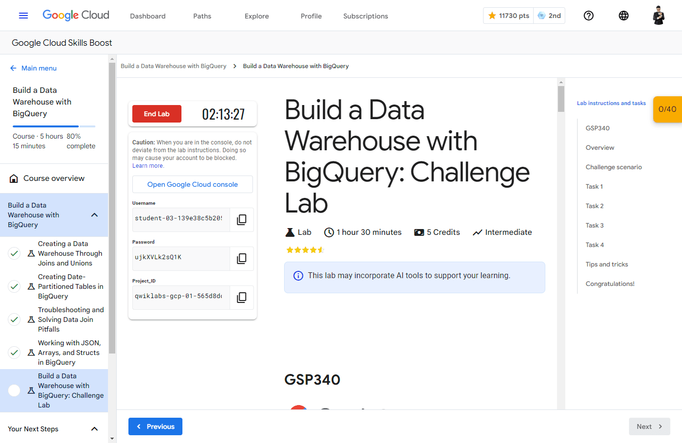 Build a Data Warehouse with BigQuery: Challenge Lab - GSP340