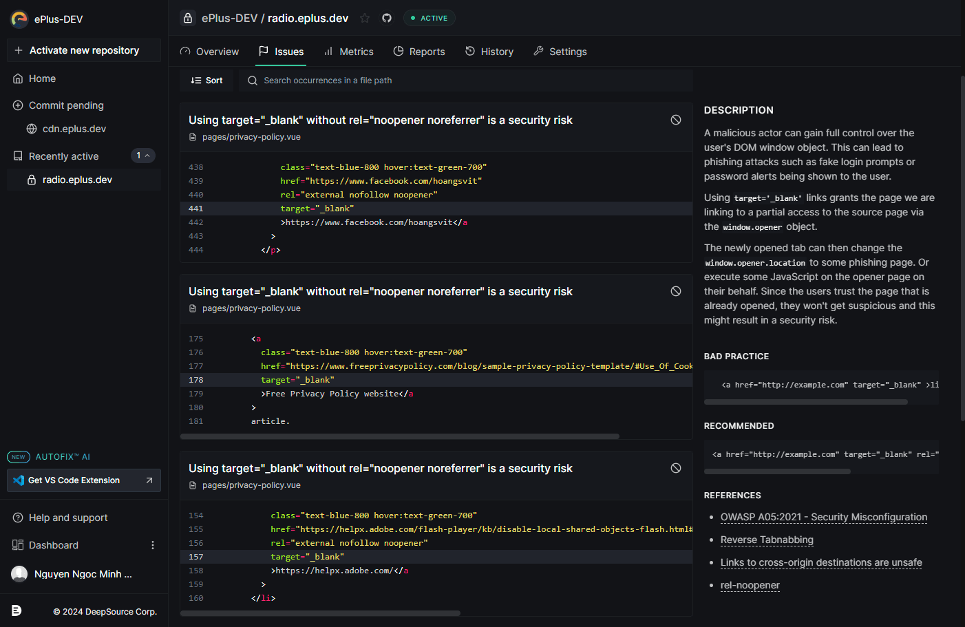 Avoid target='_blank' attribute without rel='noopener noreferrer'