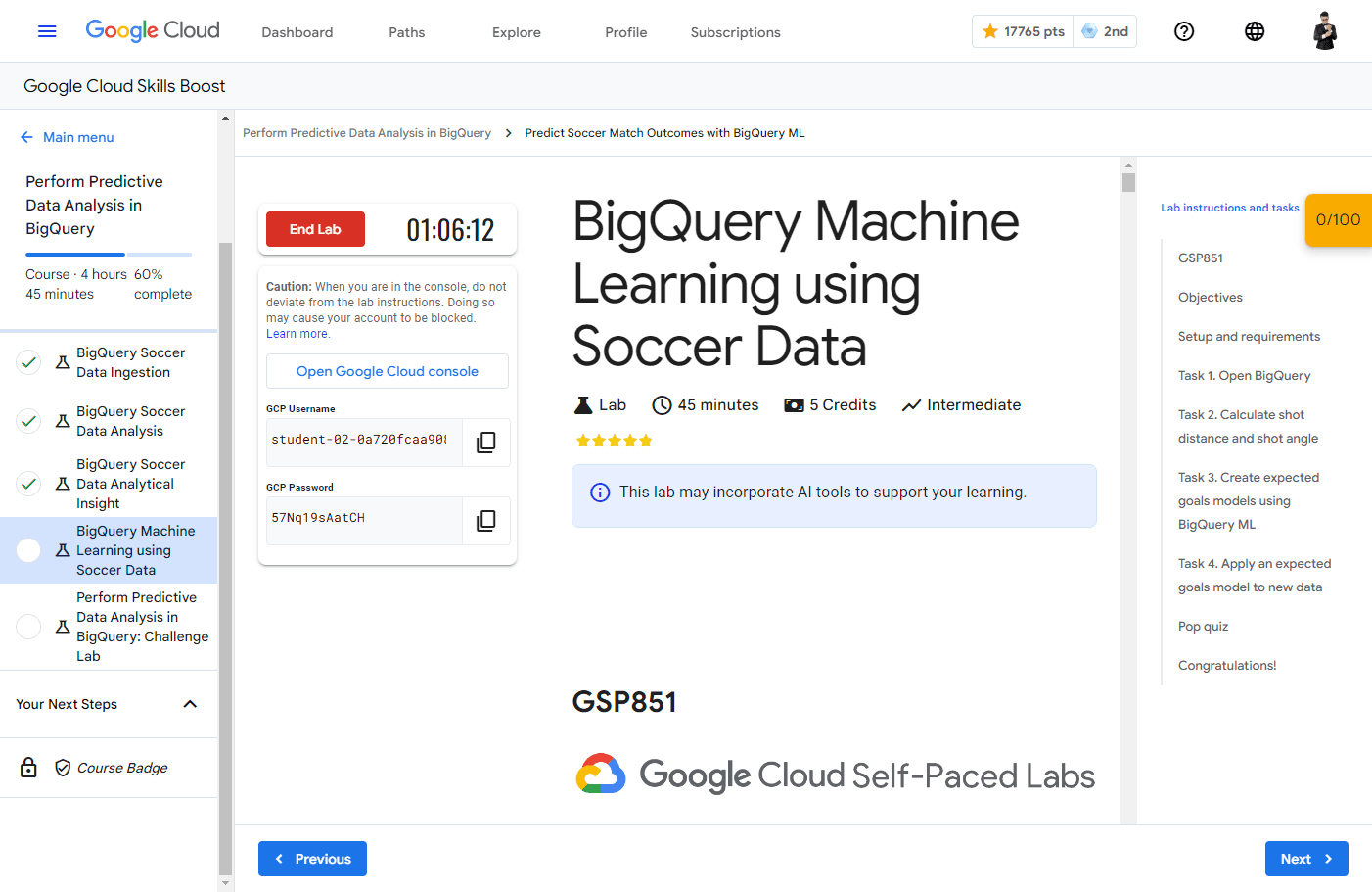 BigQuery Machine Learning using Soccer Data - GSP851