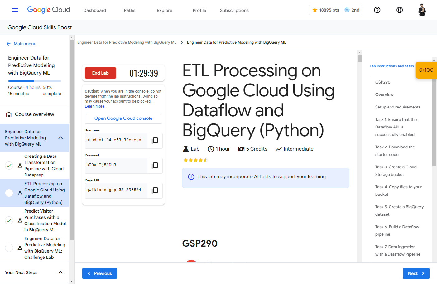 ETL Processing on Google Cloud Using Dataflow and BigQuery (Python) - GSP290