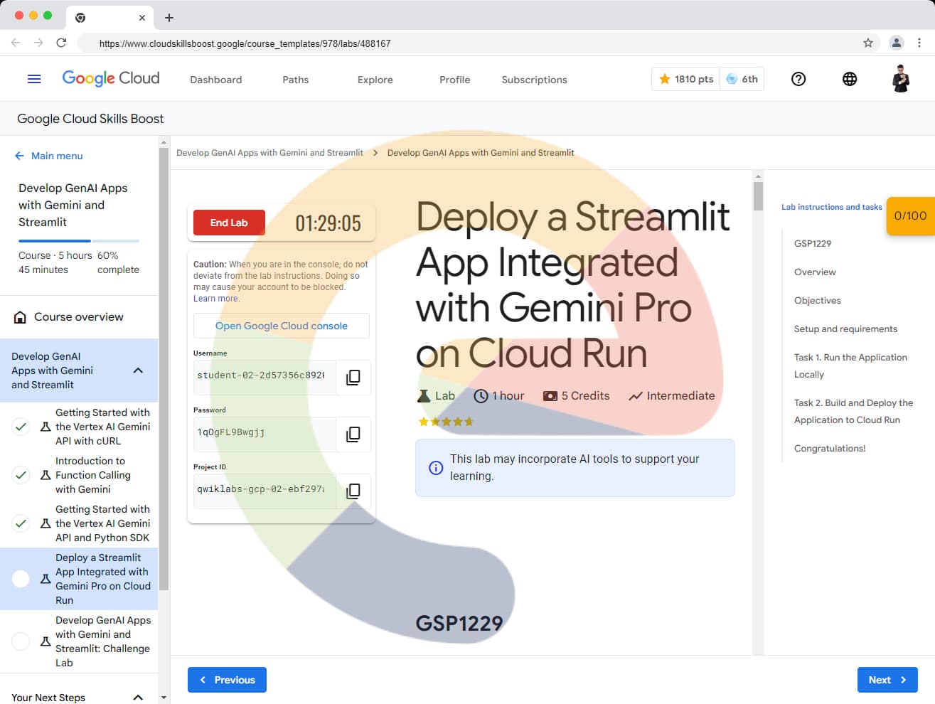 Deploy a Streamlit App Integrated with Gemini Pro on Cloud Run - GSP1229