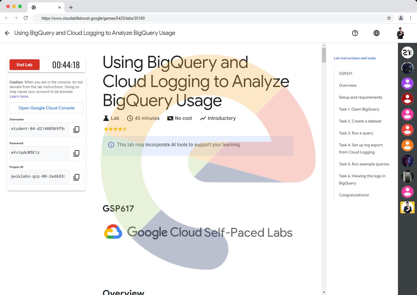 Using BigQuery and Cloud Logging to Analyze BigQuery Usage - GSP617