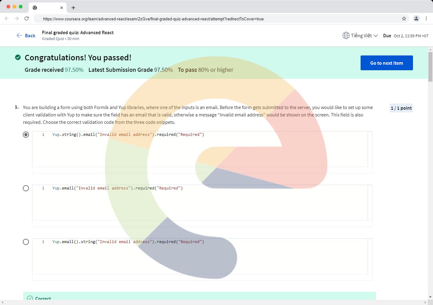 Final graded quiz: Advanced React