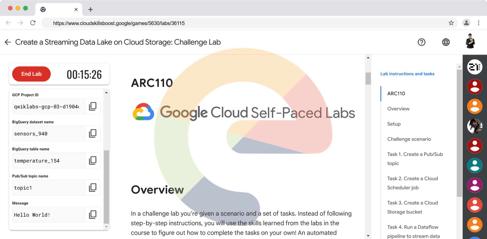 Create a Streaming Data Lake on Cloud Storage: Challenge Lab - ARC110