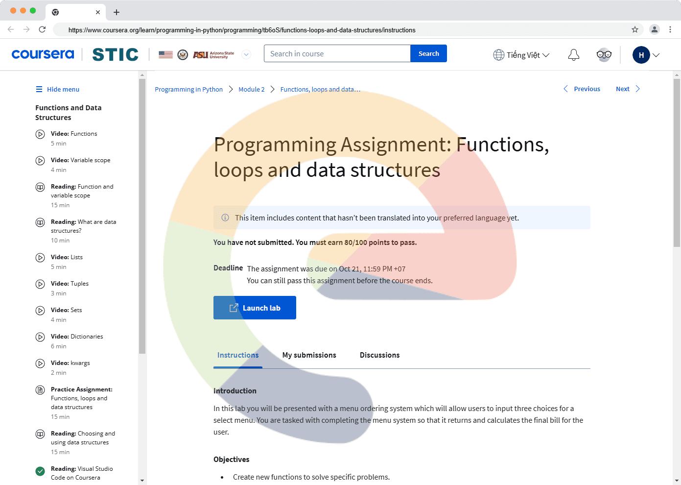 Programming Assignment: Functions, loops and data structures