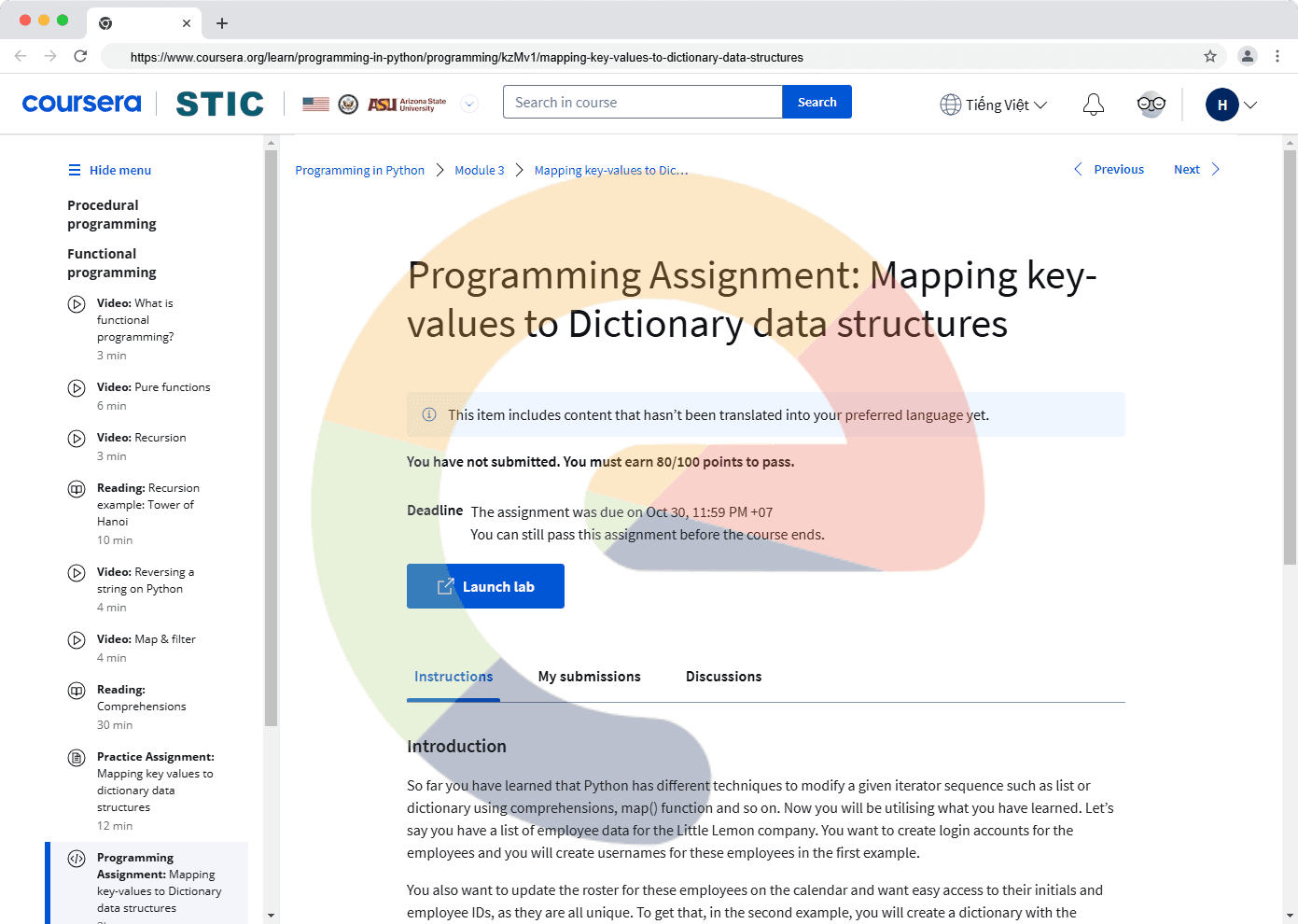 Programming Assignment: Mapping key-values to Dictionary data structures - Module 3