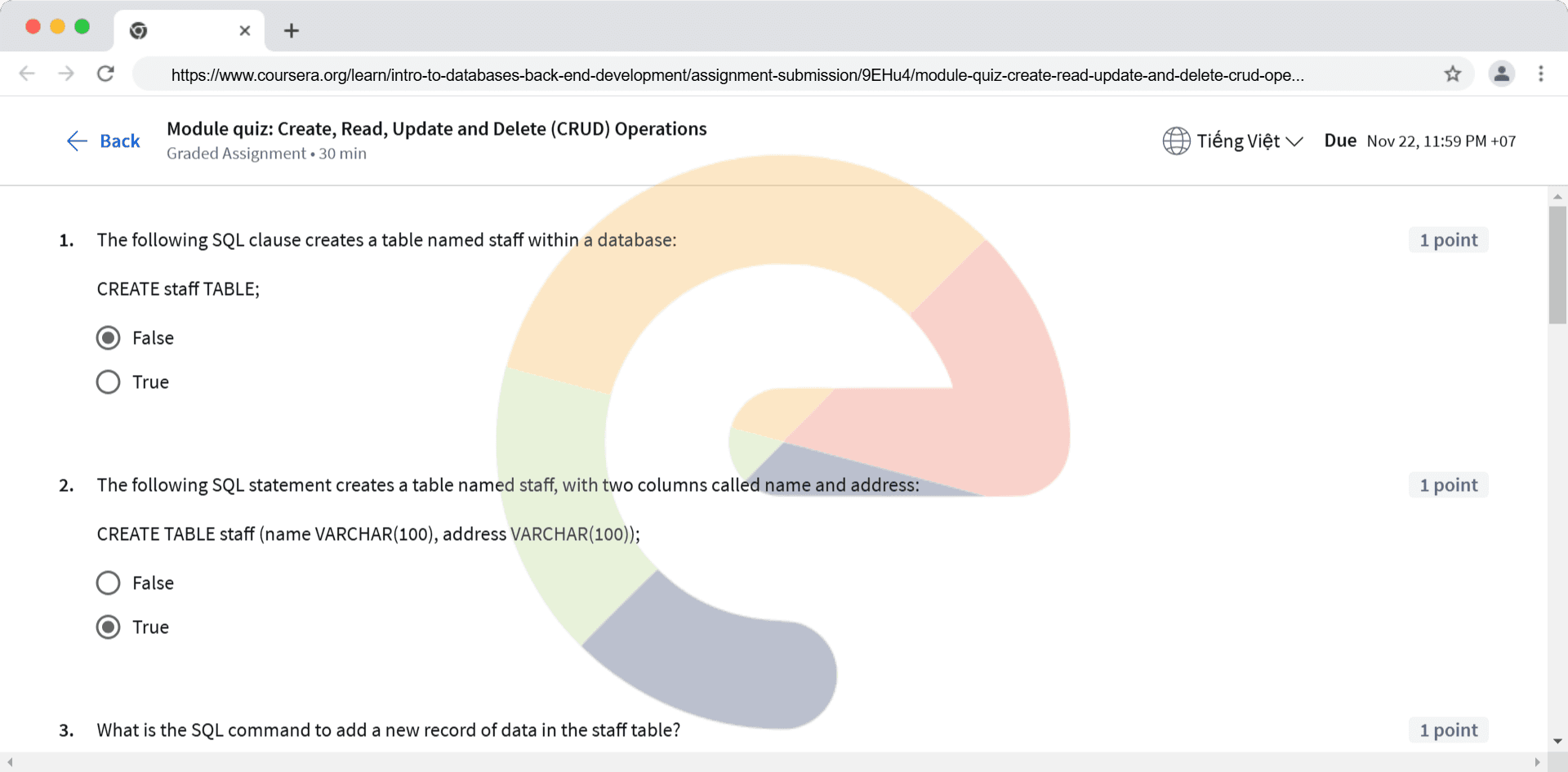Module quiz: Create, Read, Update and Delete (CRUD) Operations
