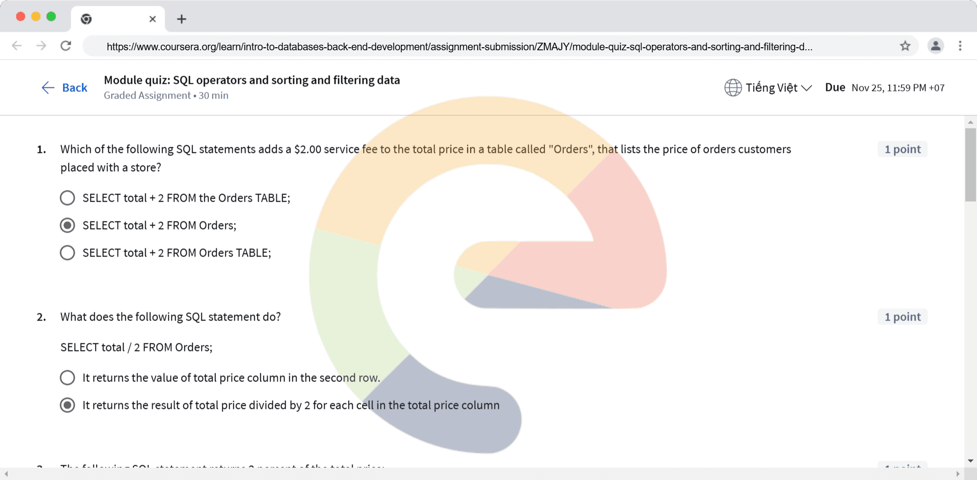 Module quiz: SQL operators and sorting and filtering data