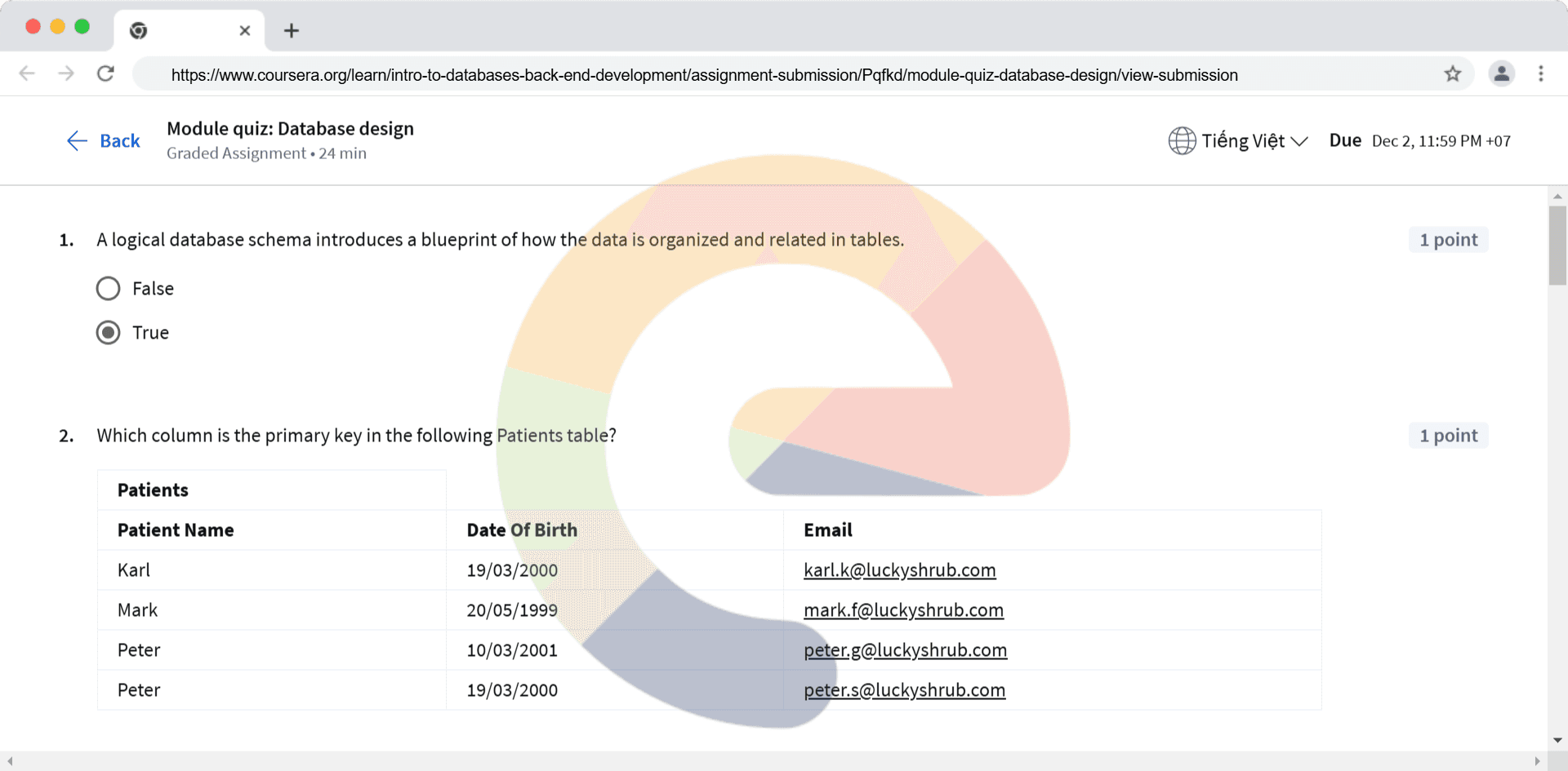 Module quiz: Database design