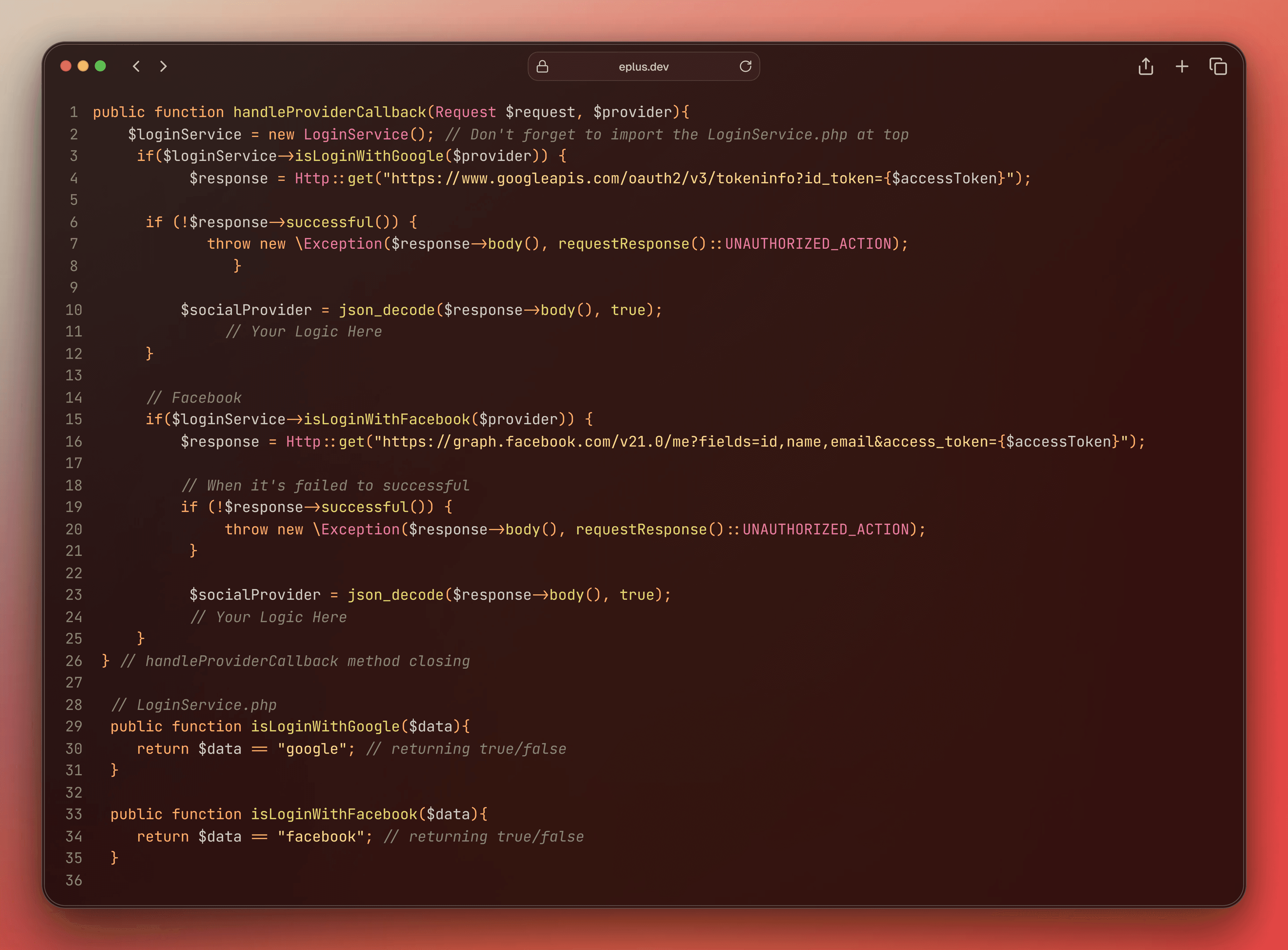 Social login with google/facebook via Laravel API