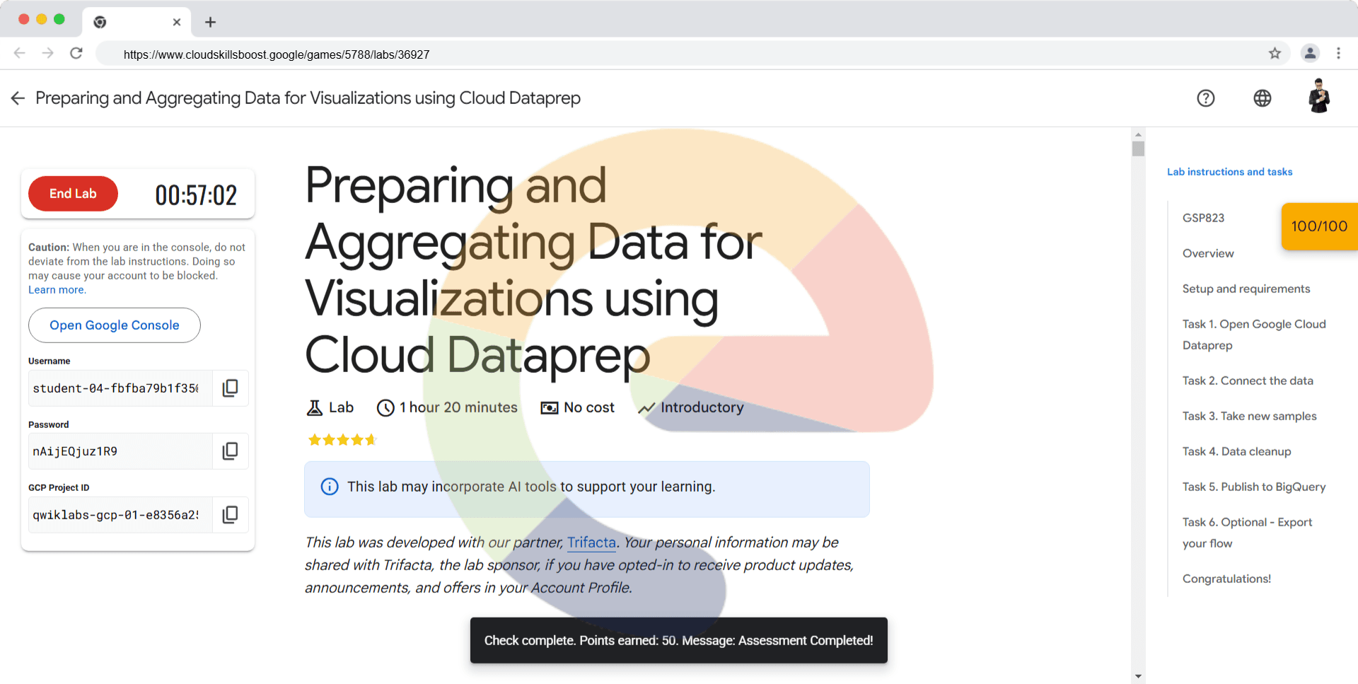 Preparing and Aggregating Data for Visualizations using Cloud Dataprep - GSP823
