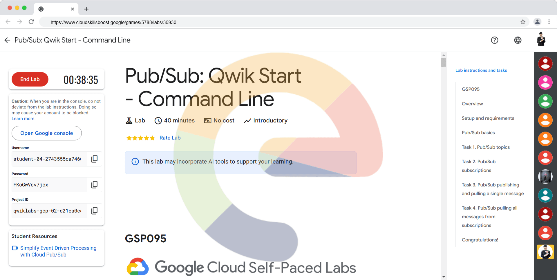 Pub/Sub: Qwik Start - Command Line - GSP095