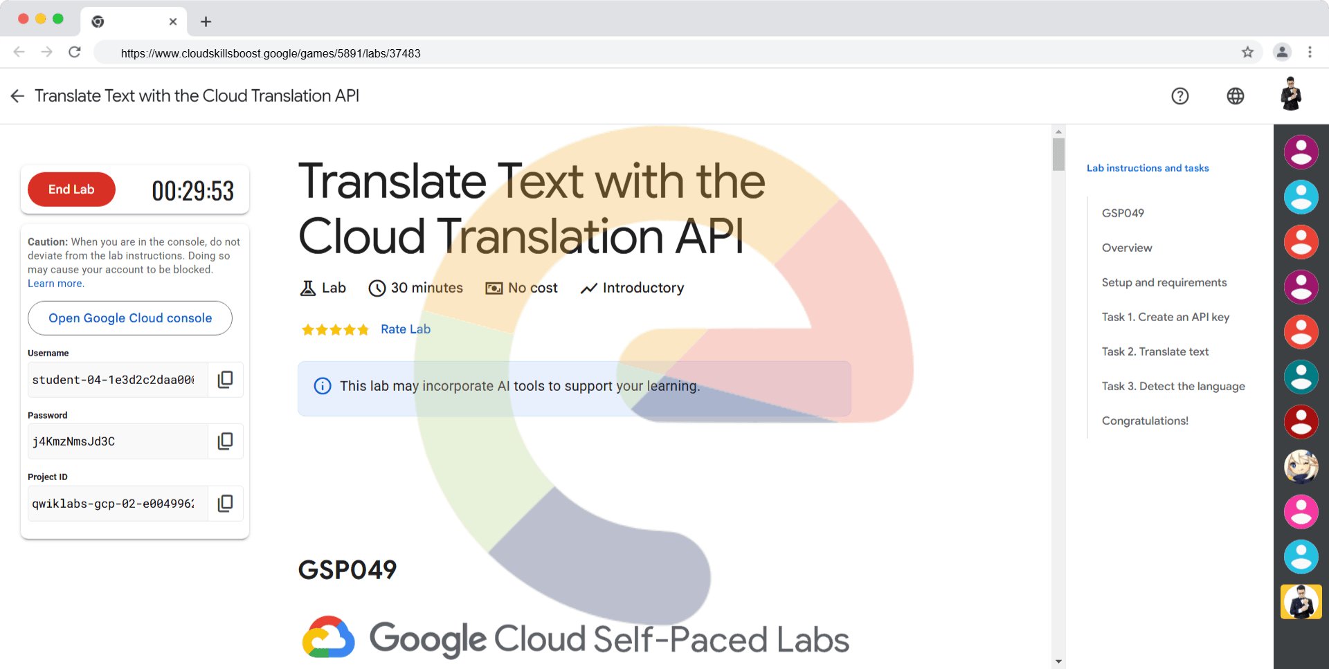 Translate Text with the Cloud Translation API - GSP049