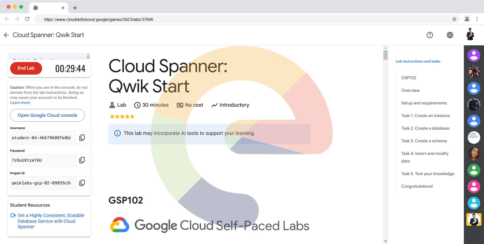Cloud Spanner: Qwik Start - GSP102