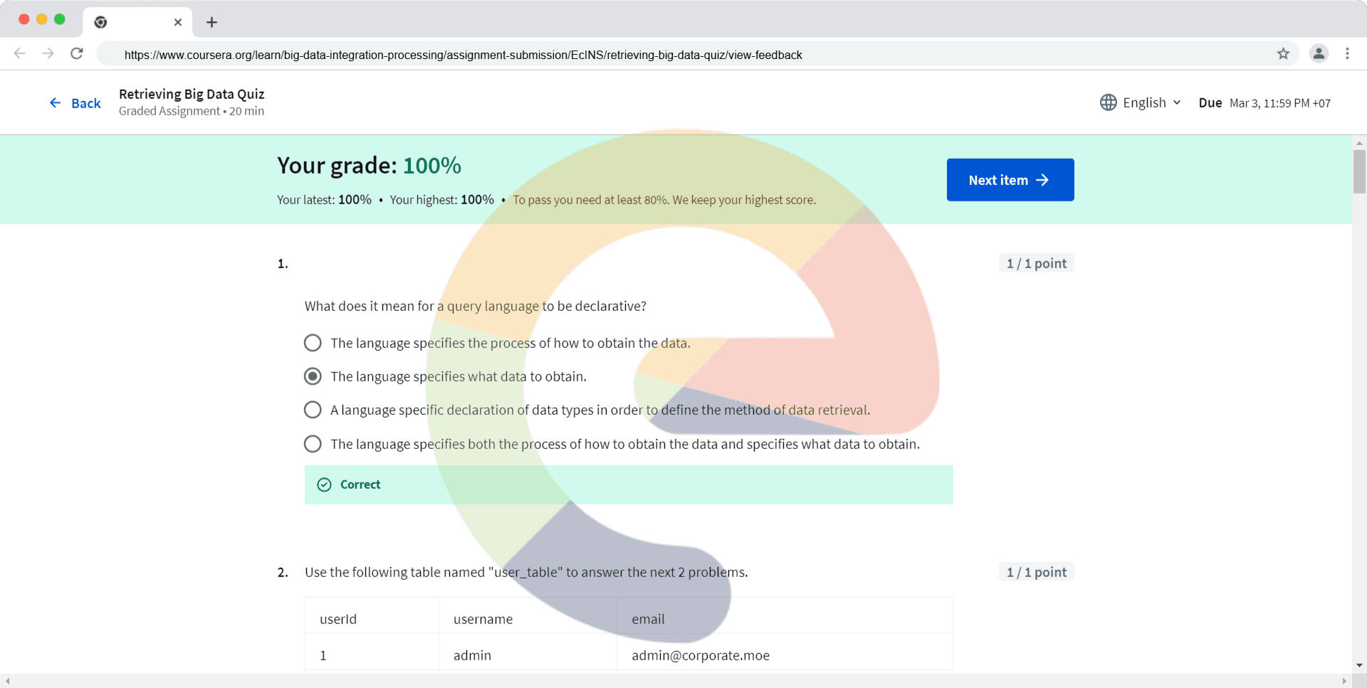 Retrieving Big Data Quiz - Big Data Integration and Processing