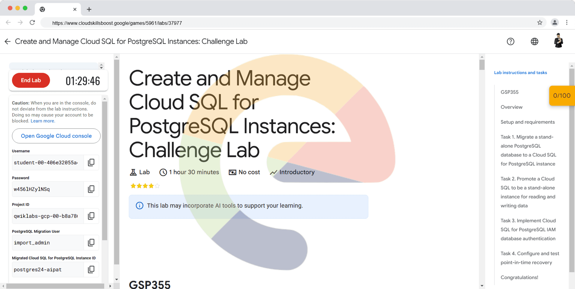 Create and Manage Cloud SQL for PostgreSQL Instances: Challenge Lab - GSP355