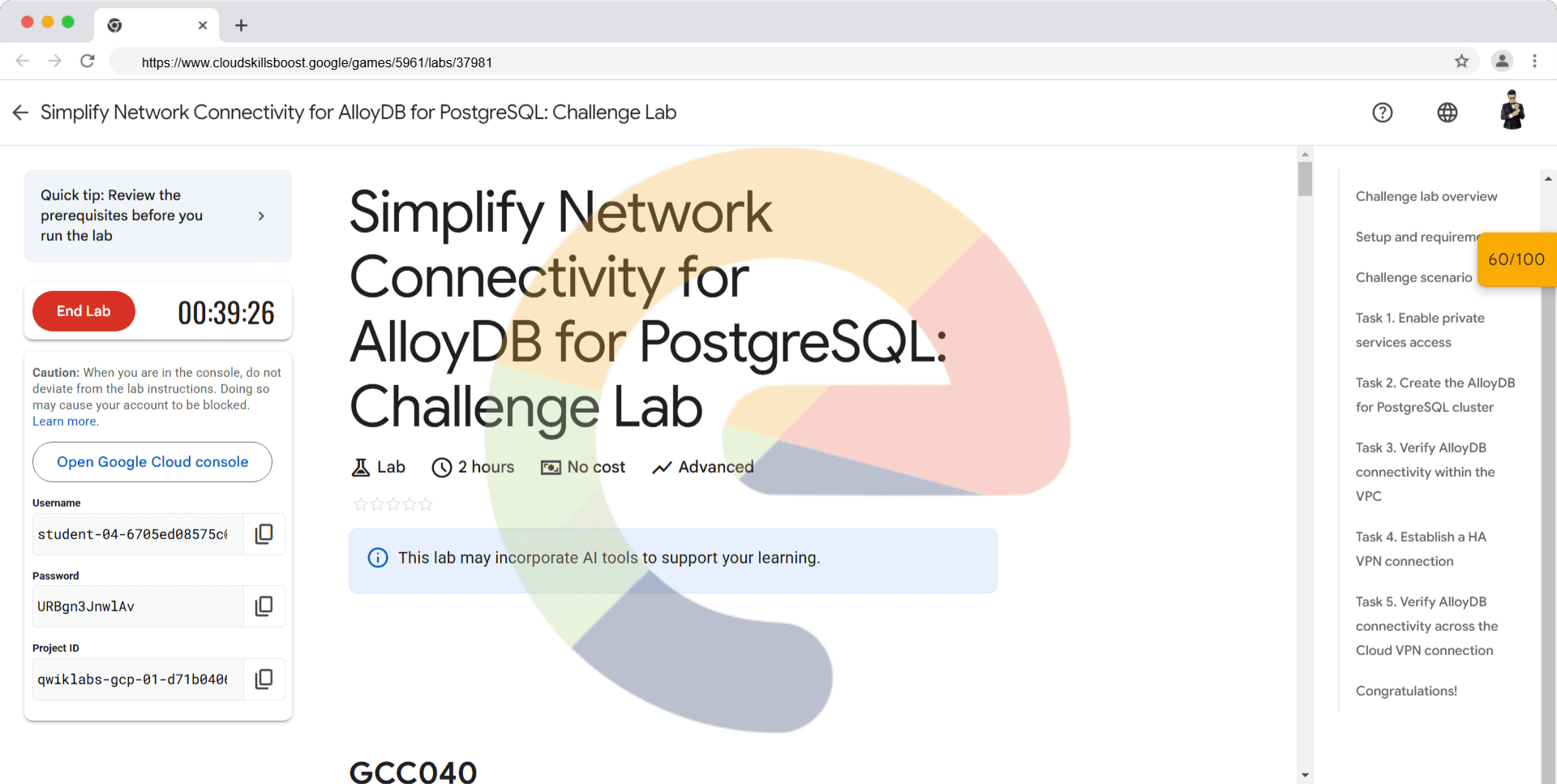 Simplify Network Connectivity for AlloyDB for PostgreSQL: Challenge Lab - GCC040