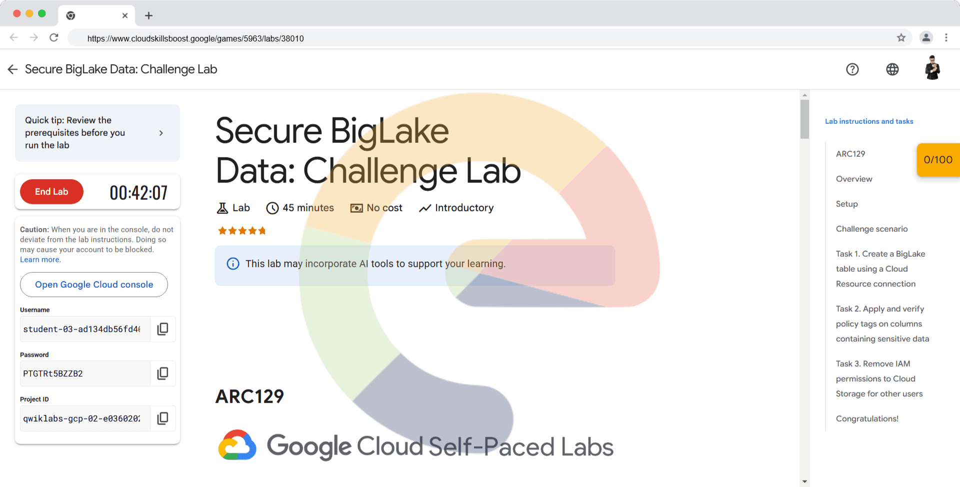 Secure BigLake Data: Challenge Lab - ARC129