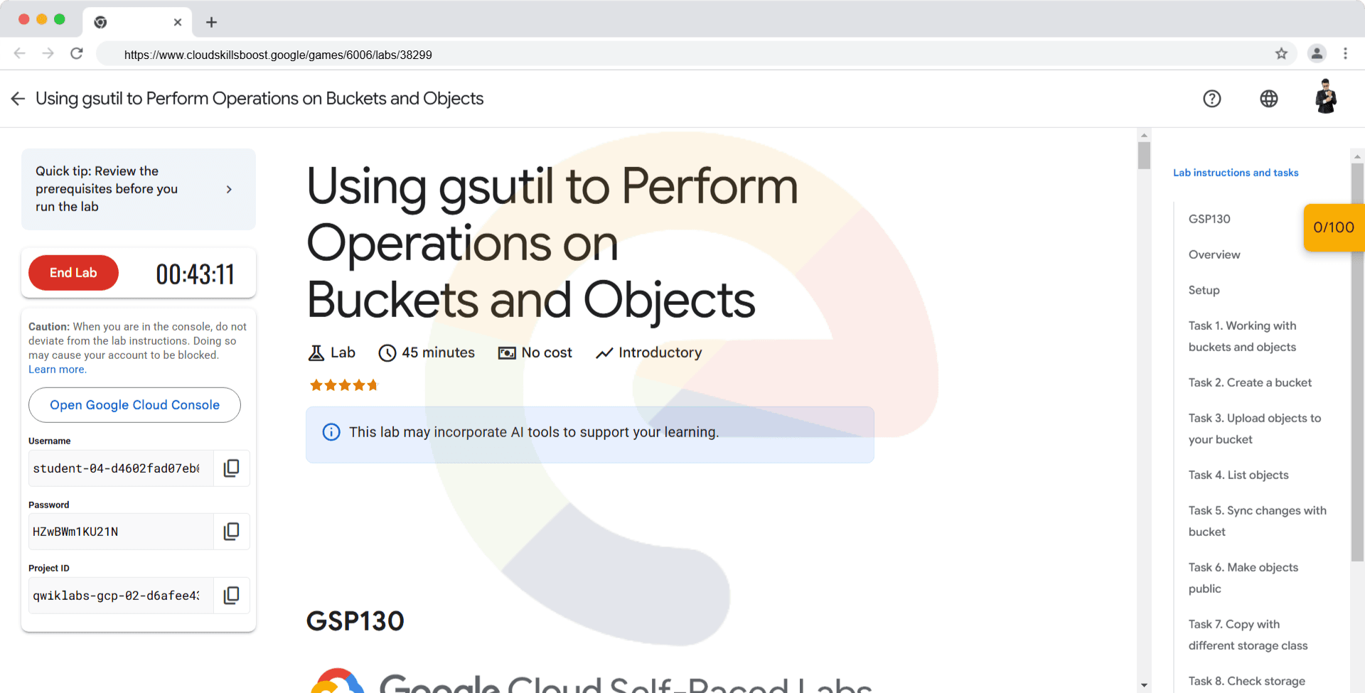 Using gsutil to Perform Operations on Buckets and Objects - GSP130